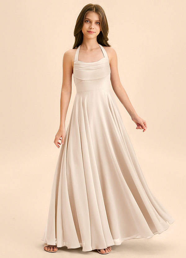 Azazie Kady Junior Robe Trapèze en Mousseline de soie Encolure en Forme de Cœur Albâtre Blanc image1