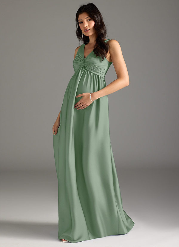 Azazie Yetta Vestidos de dama de honor de maternidad Vestido de Corte En A Plisado Hasta el suelo Satén Elástico image1