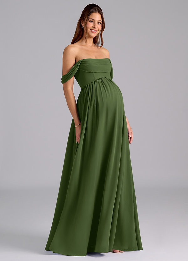 Azazie Saige Maternity Bridesmaid Dresses A-Line Pleated Chiffon Floor-Length Dress image1