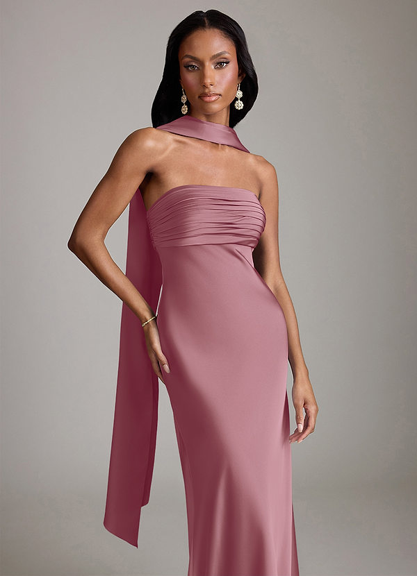 Azazie Saylor Vestidos Dama de Honor Vestido de Malva Vintage de Satén Elástico de Corte Sirena con Sin tirantes image1