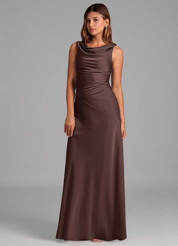 Azazie Nerine Bridesmaid Dresses Ganache A-Line Pleated Stretch Satin Dress image1