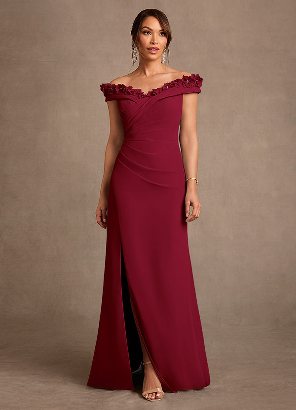 Azazie Jettie Mother of the Brides Dresses Burgundy Sheath Pleated Chiffon Dress image1