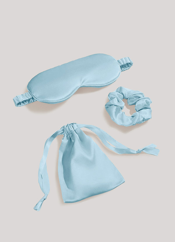 front Sky Blue Satin Hair Scrunchie and Eye Mask Set
