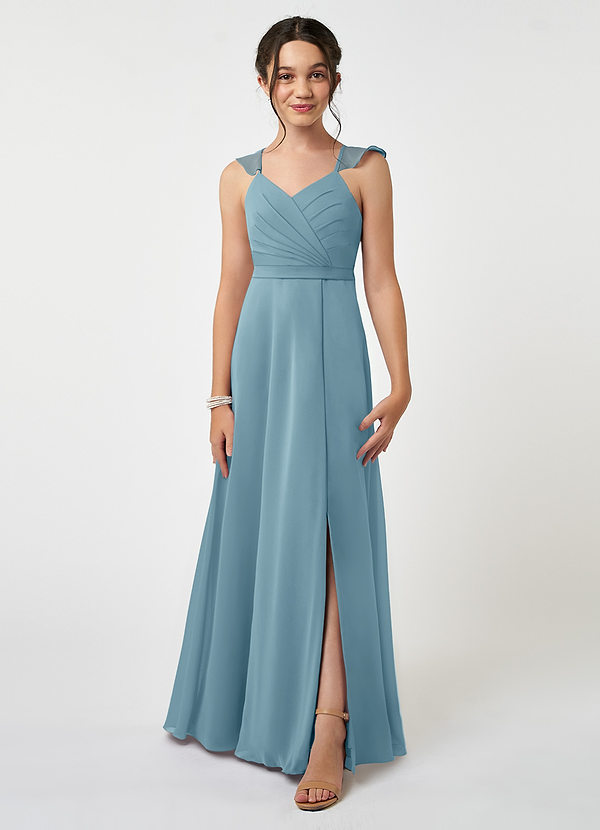 Azazie Emily Junior A-Linie Gestreift Chiffon Kleid Stimmungsvolles Blau image1