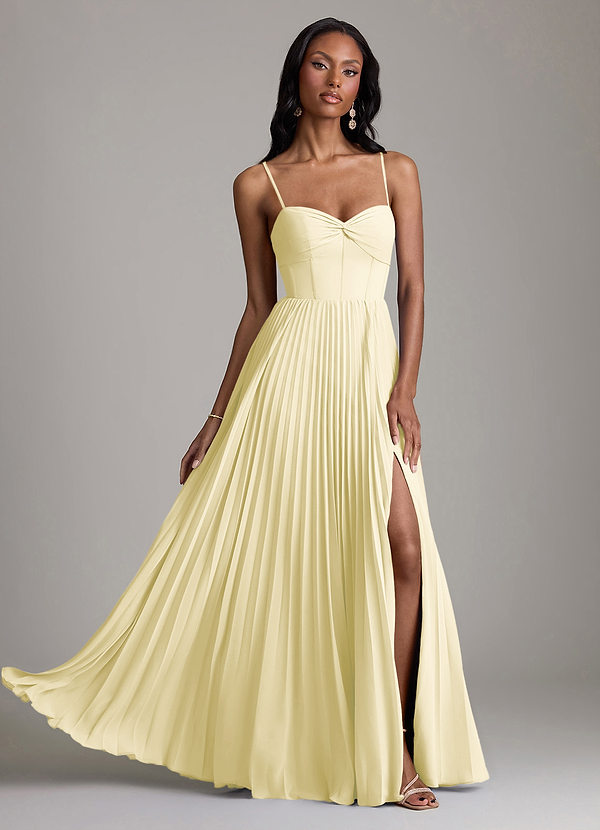 Azazie Akiko Brautjungfernkleider A-Linie Herzausschnitt Chiffon Kleid Zitronensorbet image1