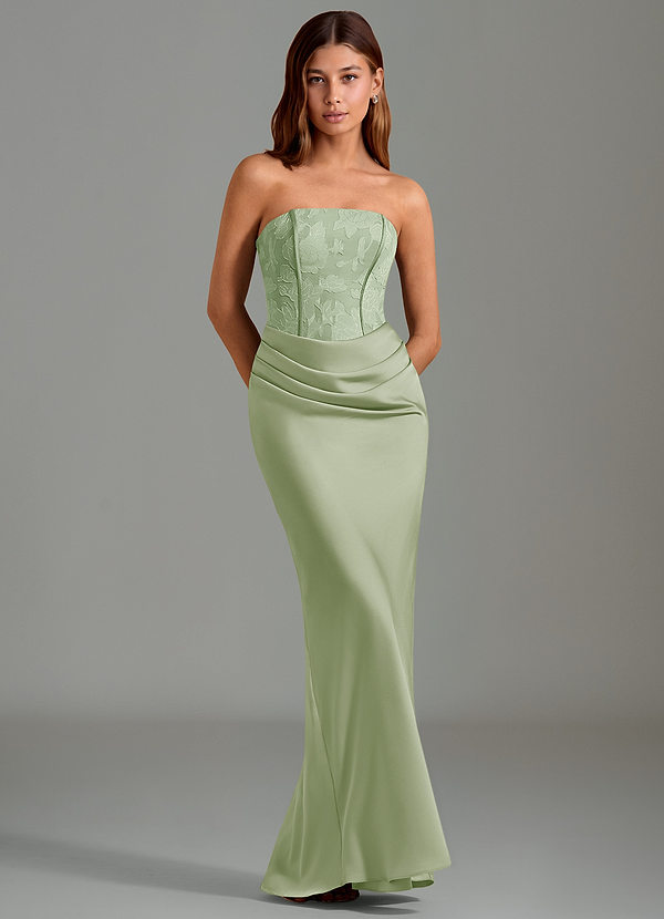 Azazie Emilia Bridesmaid Dresses Dusty Sage Mermaid Strapless Stretch Satin Dress image1