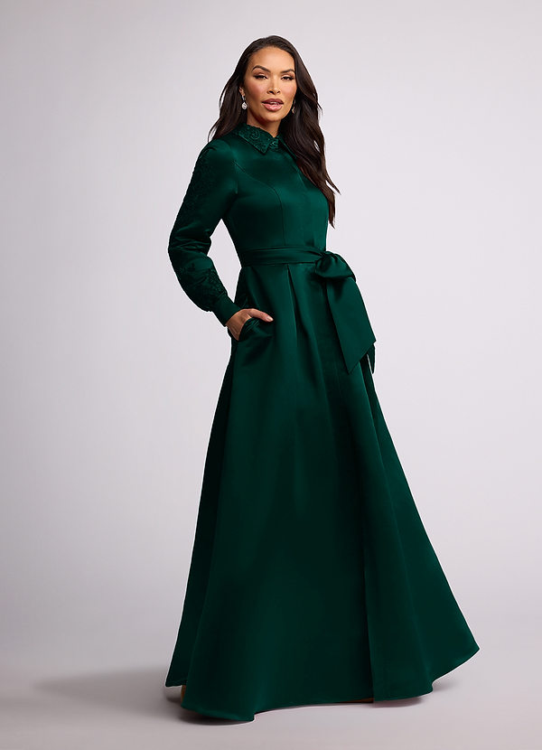 Azazie Ruth Mother of the Brides Dresses Pine A-Line Lace Matte Satin Dress image1