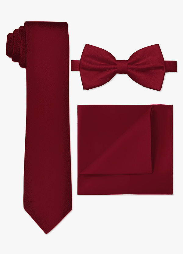front Matte Satin Skinny Tie & Bow Tie & Pocket Square Set