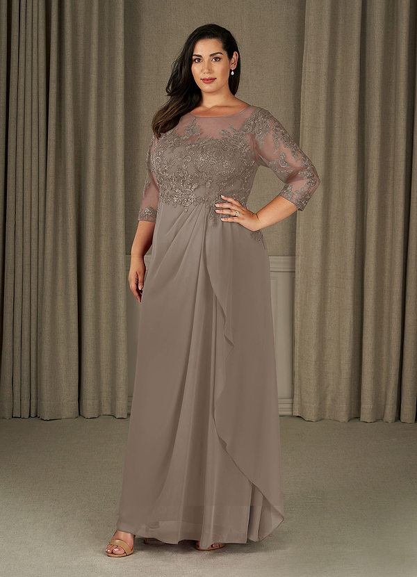 Azazie Calanthe Mother of the Brides Dresses Taupe A-Line Scoop Chiffon Dress image1
