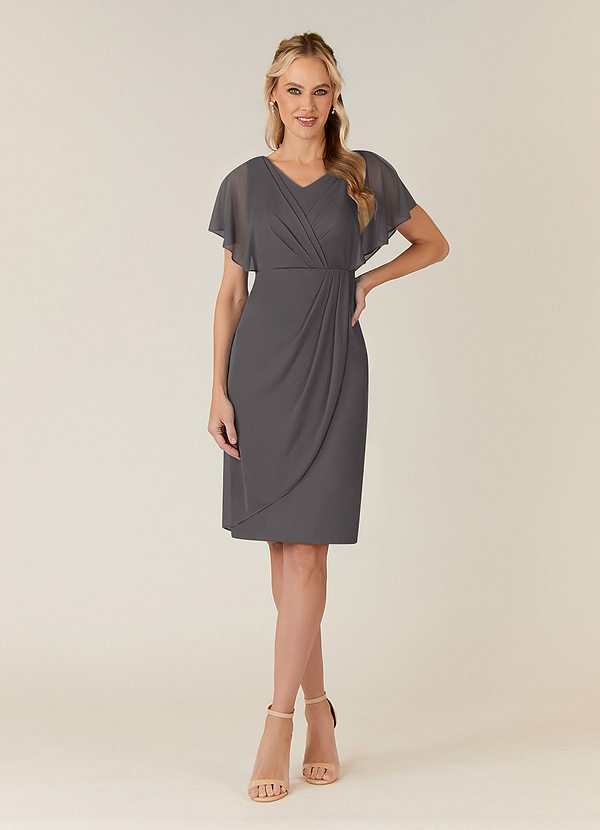 Azazie Waverly Mother of the Brides Dresses Steel Grey Sheath Pleated Mesh Dress image1
