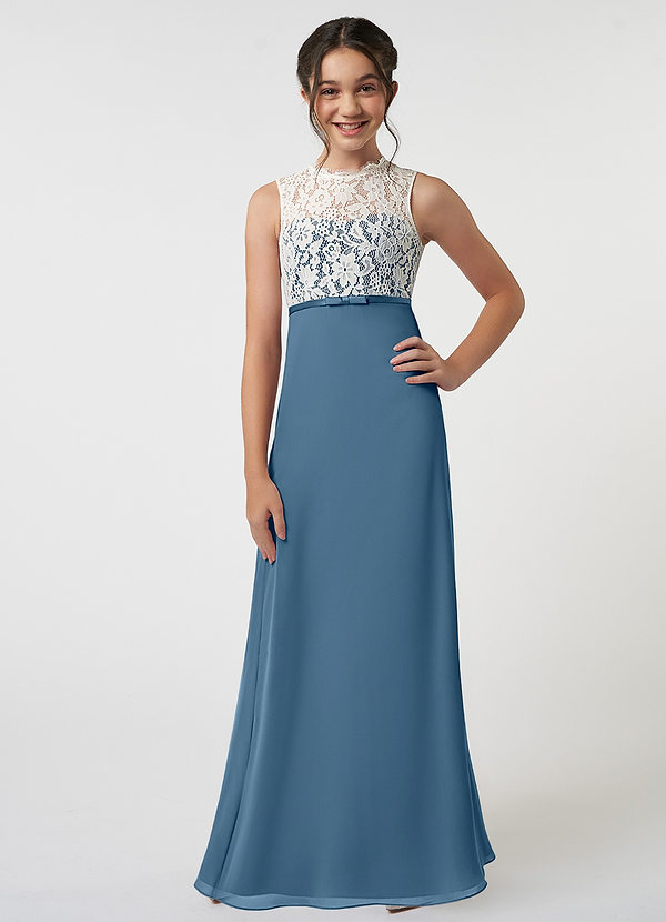 Azazie Rana Junior Robe Trapèze en Mousseline de soie Dentelle Bermude image1
