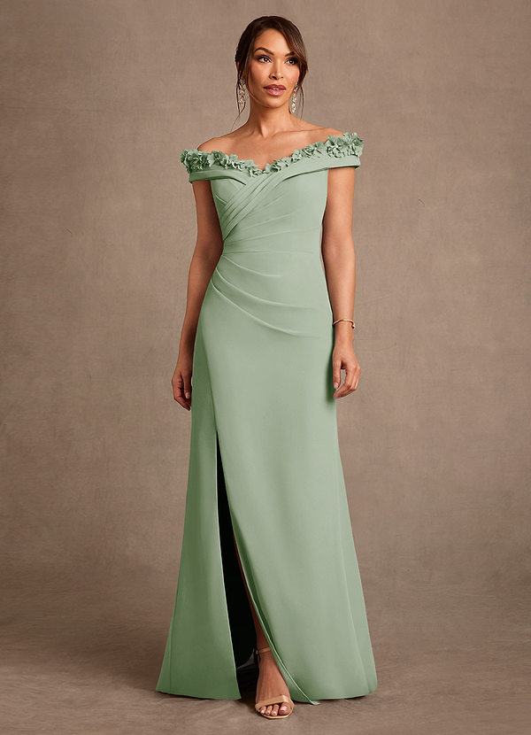 Azazie Jettie Mother of the Brides Dresses Dusty Sage Sheath Pleated Chiffon Dress image1