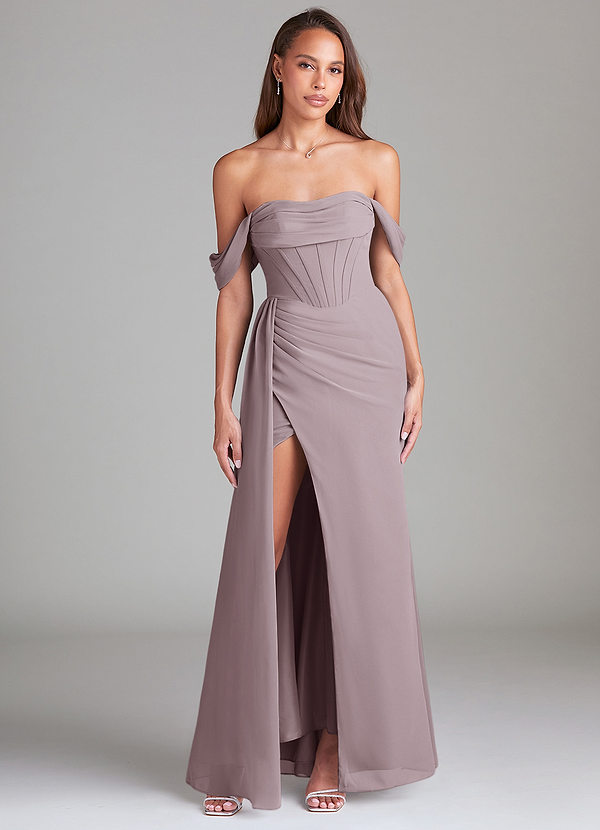 Azazie Amyra Vestidos Dama de Honor Vestido de Atardecer de Gasa de Corte Recto Convertible con Vestidos sin tirantes image1