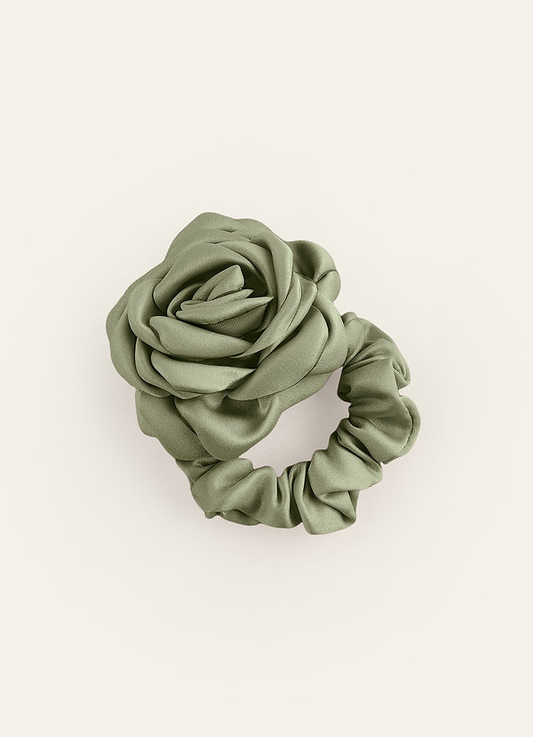 front Matching Color Matte Satin Rose Scrunchie