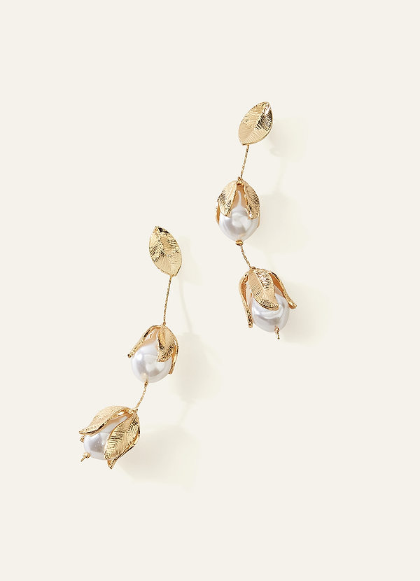 front Pearl and Gold Leaf Drop Earrings
