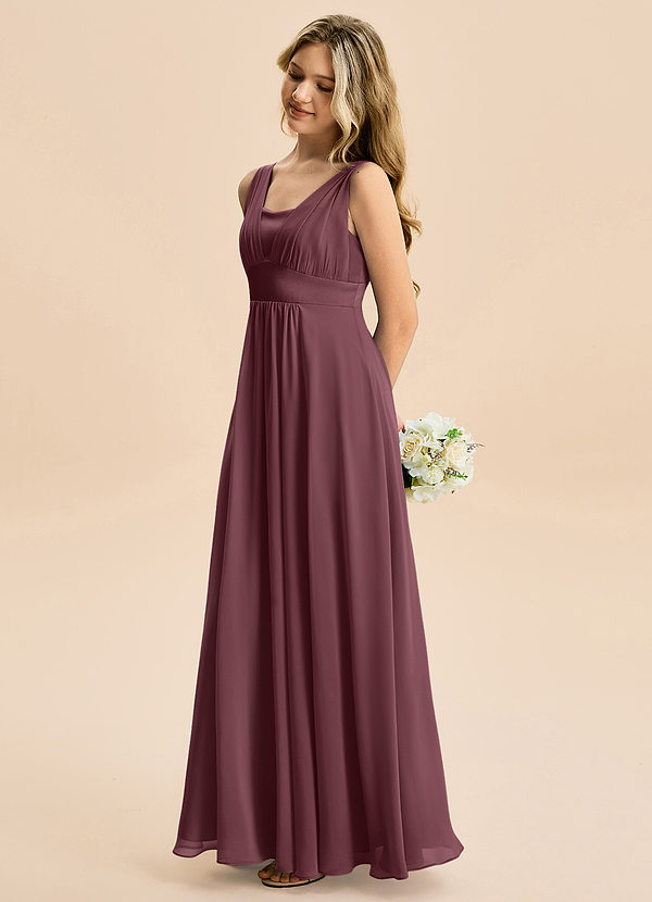 Azazie Odette Junior Vestido de Sangrado de Gasa de Corte en A con Escote de Corazón image1