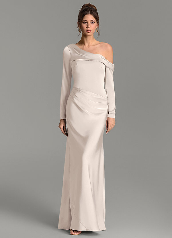 Sandra Bridesmaid Dresses White Alabaster Mermaid Long Sleeve Stretch Satin Dress image1