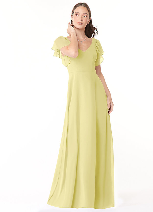 Azazie Syenna Bridesmaid Dresses Lemon Sorbet A-Line Ruched Chiffon Dress image1