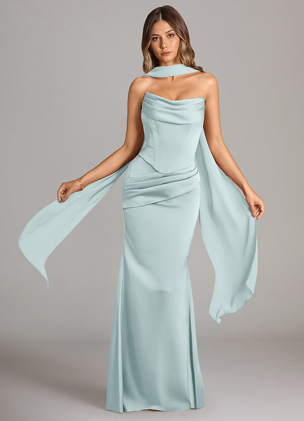 Azazie Sorrel Bridesmaid Dresses Mist Mermaid Strapless Stretch Satin Convertible Dress image1