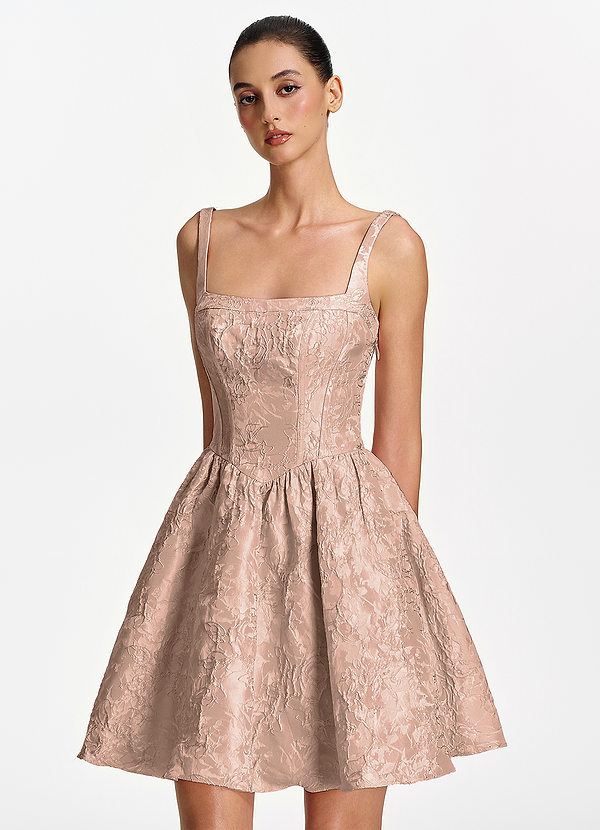 Lionelle Abricot Clair Robe mini corset jacquard à encolure carrée et lacets image1