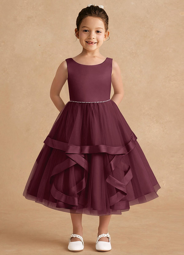 Azazie Posy Flower Girl Dresses Cabernet A-Line Beaded Tulle Dress image1
