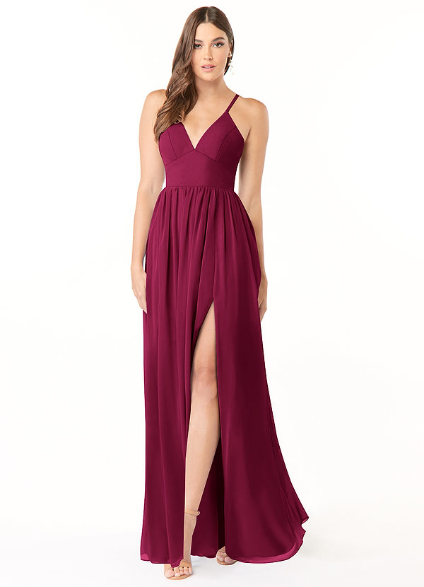Azazie Aaida Bridesmaid Dresses Burgundy A-Line Corset Chiffon Dress image1