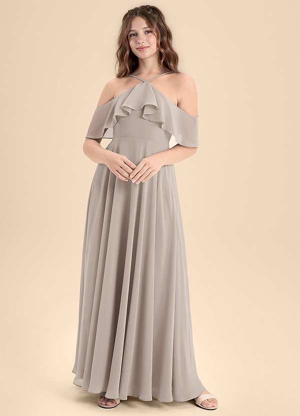 Azazie Tessabelle Junior Abito A-Line in Chiffon a Spalla Scoperta Gelo image1