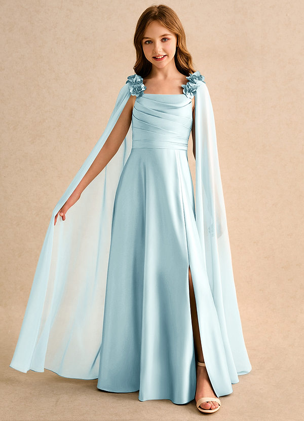 Azazie Rosita Girls Formal Blumenkinder Kleider A-Linie Plissee Matte Satin Kleid Seegrün image1