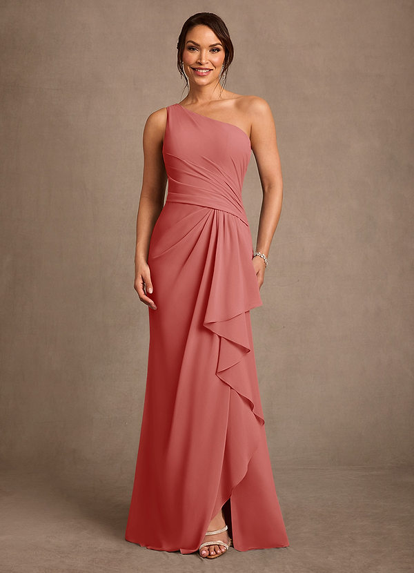 Azazie Floy Mother of the Brides Dresses Antique Rose Sheath One Shoulder Chiffon Dress image1