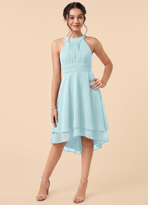 Azazie Linna Junior Sea Glass A-Line Pleated Chiffon Dress image1
