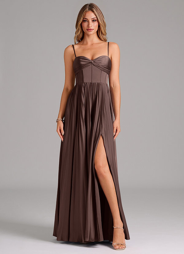 Azazie Akiko Bridesmaid Dresses Ganache A-Line Sweetheart Neckline Stretch Satin Dress image1