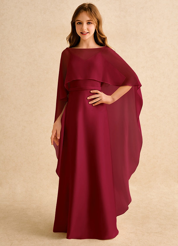 Azazie Fishie Junior Formal Robes de Fillette d'Honneur Robe Trapèze en Mat Satiné Bourgogne image1