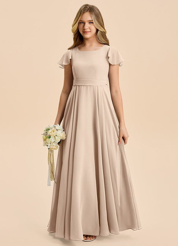 Azazie Cady Junior Taupe A-Line Pleated Chiffon Dress image1