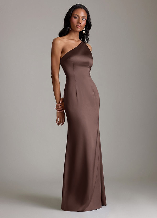 Azazie Voni Vestidos Dama de Honor Vestido de Ganache de Satén Elástico de Corte Sirena con Hombro unilateral image1