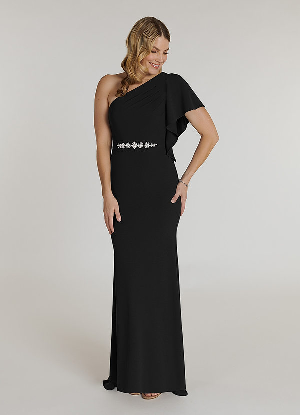 Azazie Pia Brautmutterkleider Meerjungfrau-Linie Plissee Stretch-Krepp Kleid Schwarz image1