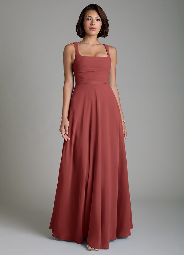 Azazie Azaria Bridesmaid Dresses Terracotta A-Line Corset Chiffon Dress image1
