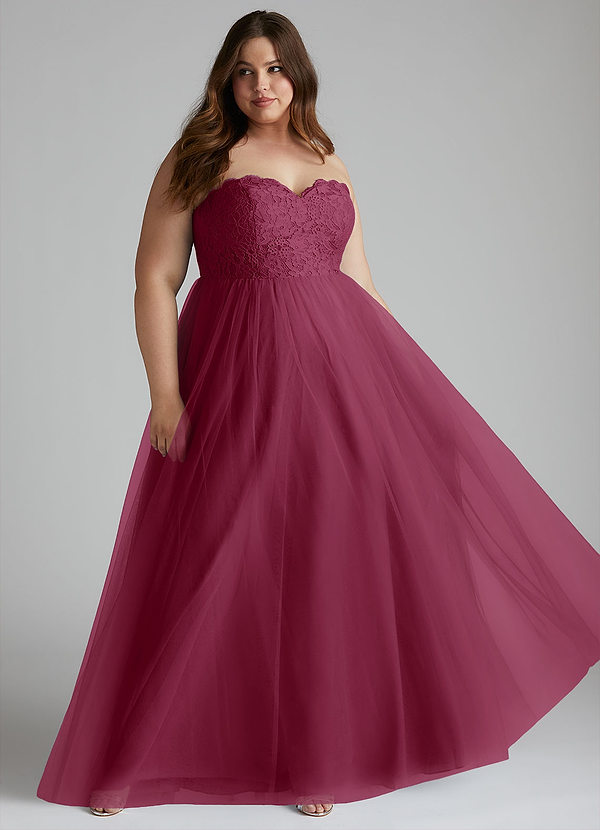 Azazie Roni Brautjungfernkleider Wandelbar A-Linie Herzausschnitt Tüll Kleid Maulbeerrot image1