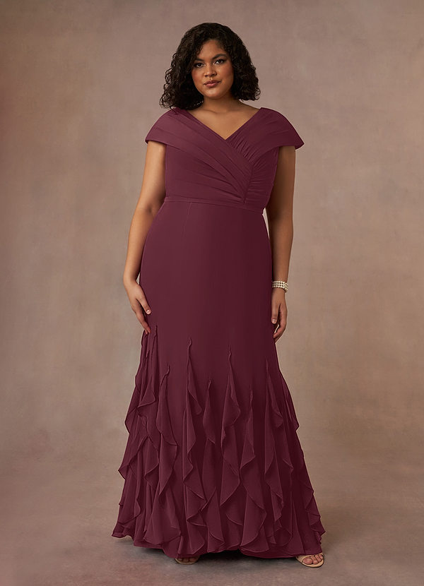 Azazie Bailora Moeder van de Bruid Jurken Zeemeermin Jurk van Chiffon Ruches Cabernet image1