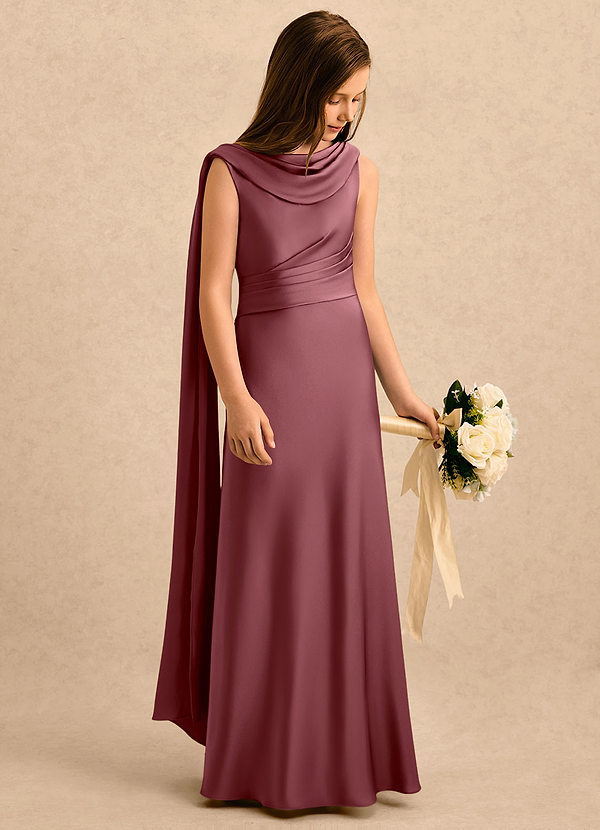 Azazie Sanah Girls Formal Blommflicksklänningar Klä A-Line i Stretch Satin Plisserad image1