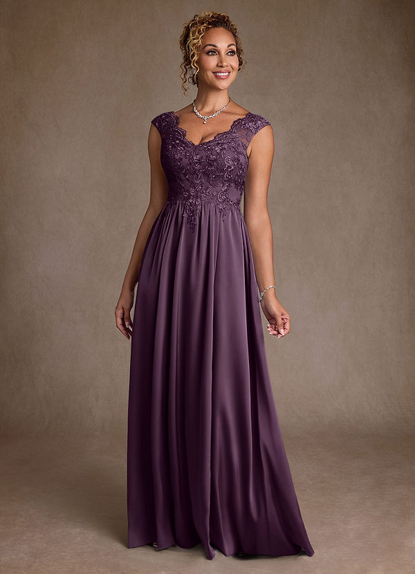 Azazie Amethyst Vestidos de Madre de la Novia Vestido de Ciruela de Encaje de Corte en A image1