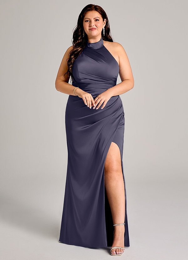 Azazie Jemma Suknie dla druhen Osłona Pofałdowany Satyna elastyczna Do ziemi Sukienka image1