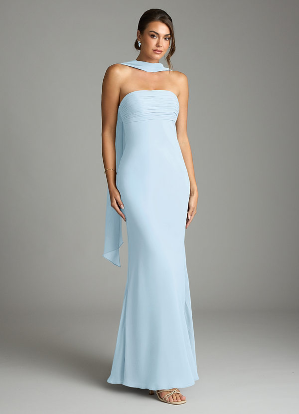 Azazie Saylor Brudtärneklänningar Klä av Sjöjungfru i Chiffong Axelbandslös Himmelsblå image1