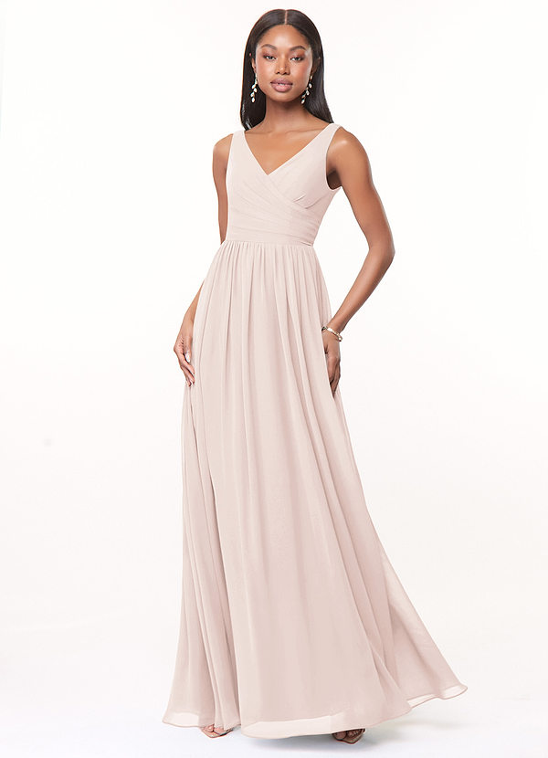 Azazie Keyla Bridesmaid Dresses Rose Petal A-Line V-Neck Pleated Chiffon Dress image1