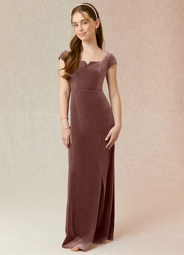 Azazie Gabi Junior Vestido de Rosa Rústica de terciopelo de Corte En A image1