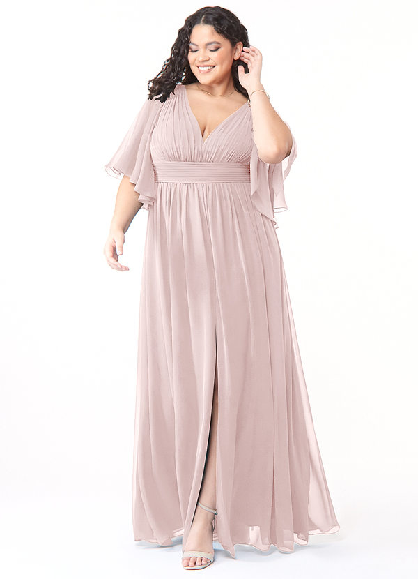 Azazie Temeka Robes Demoiselle d'honneur Robe Trapèze en Mousseline de soie Rayé Rose Pâle image1