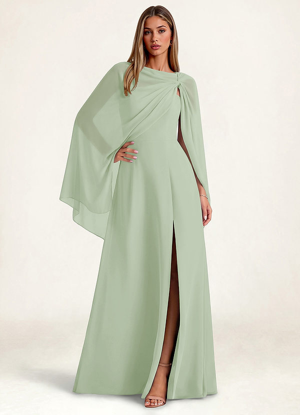 front Azazie Passender langer, fließender Chiffon-Umhang
