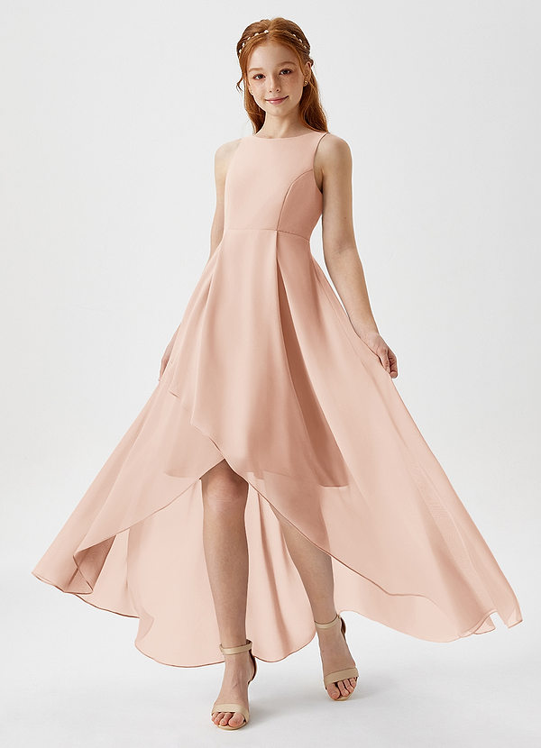 Azazie Lizette Junior Vestido de Rosa Inglesa de Gasa de Corte en A con Plisado image1