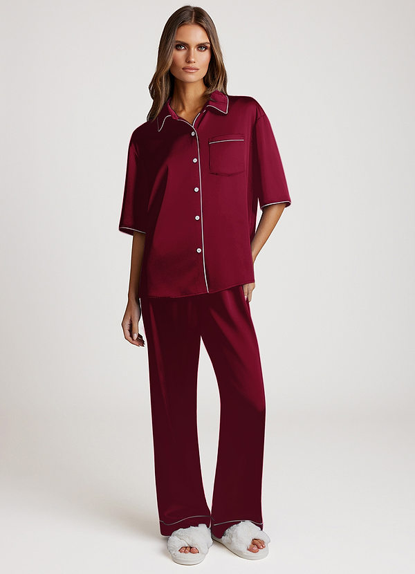 front Burgundy Contrast-trimmed Pajama Set