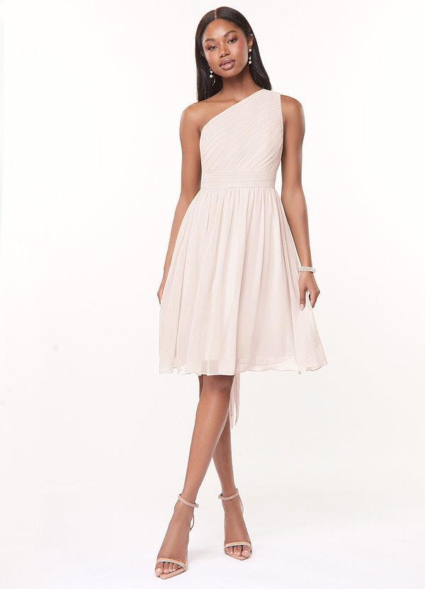 Azazie Katrina Bridesmaid Dresses Rose Petal A-Line One Shoulder Chiffon Dress image1