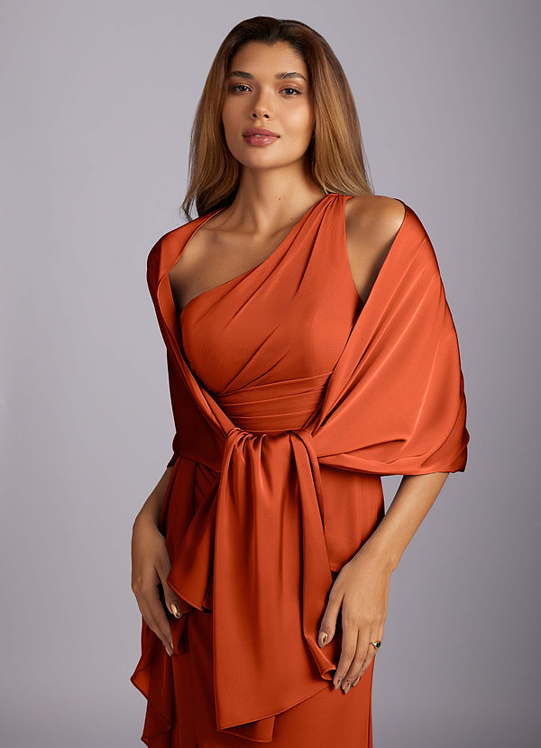 front Azazie Matching Color Aleena Stretch Satin Shawl